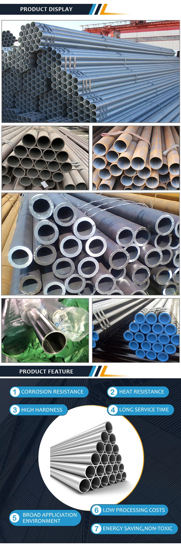 Round Stainless Steel Pipe ASTM A270 A554 SS304 316L 316 310S 440 1.4301 321 904L 201 Square Pipe Inox Ss Seamless Tube
